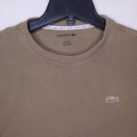 Lacoste Thermal Shirt Mens Medium Brown Waffle Knit Sleepwear - Picture 2 of 12